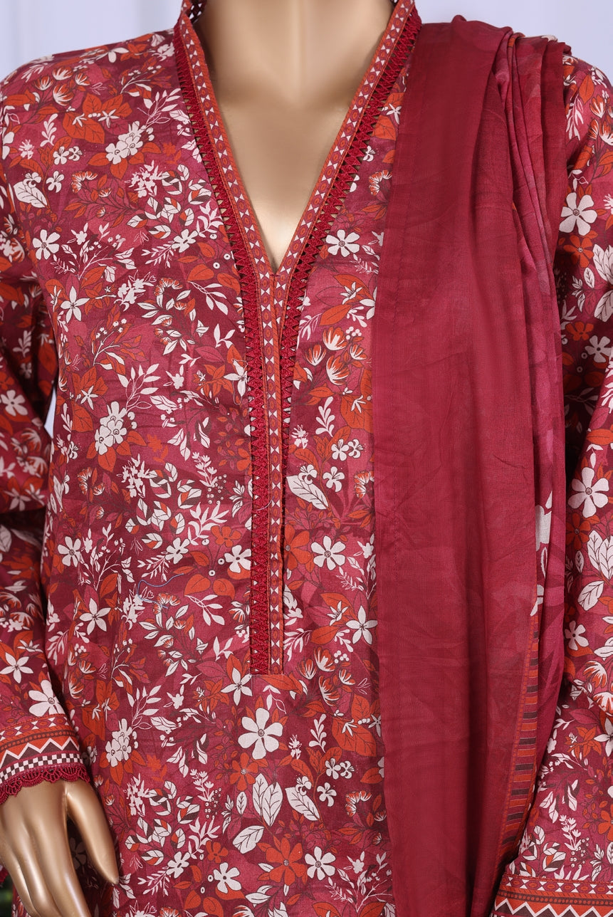 BIN SAEED Printed Cotton 3pcs Stitched Vol-10 3Piece Stitched COLLECTION 2025 D-04 Pink