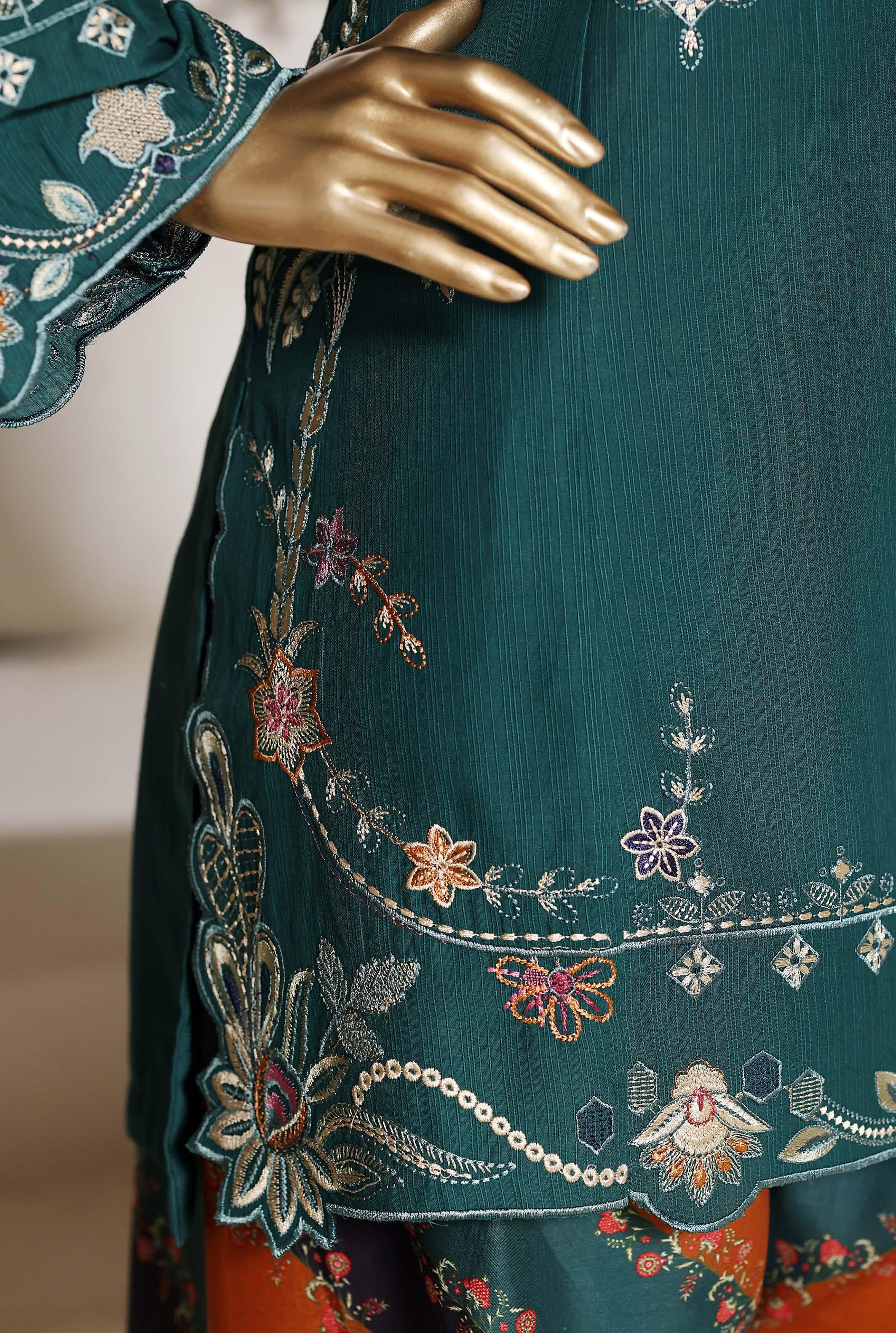 Sadabahar Luxury Eclair Solid  Textured Lawn Embroidery With Digital Printed Chiffon Dupatta With Printed Farshi Shalwar 3Piece Stitched Festive Edition Collection 2026. D#-01
