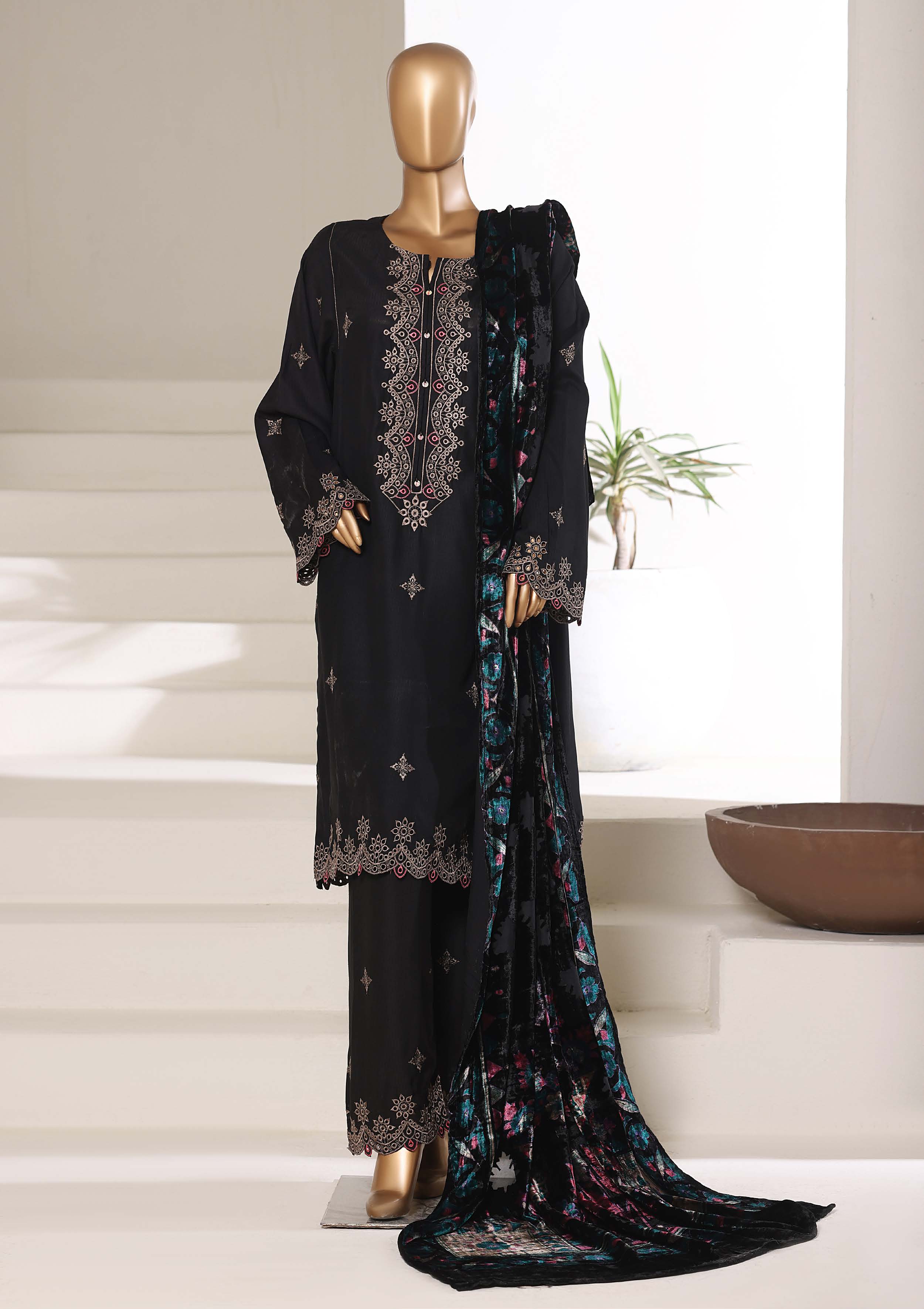 Sadabahar Stitched Embroidery Viscous 3Piece With Palachi Shwal Collection 2025 LEVP -05