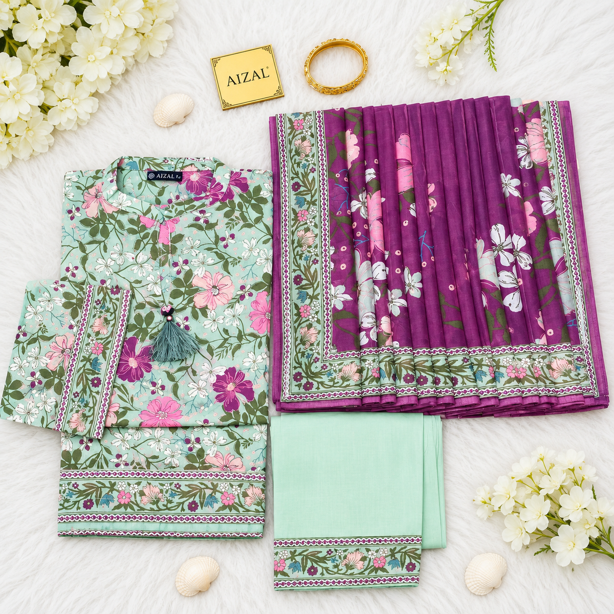Aizal Luxury Lawn Printed Vol-1 3Piece Stitched Collection 2026 D#-04
