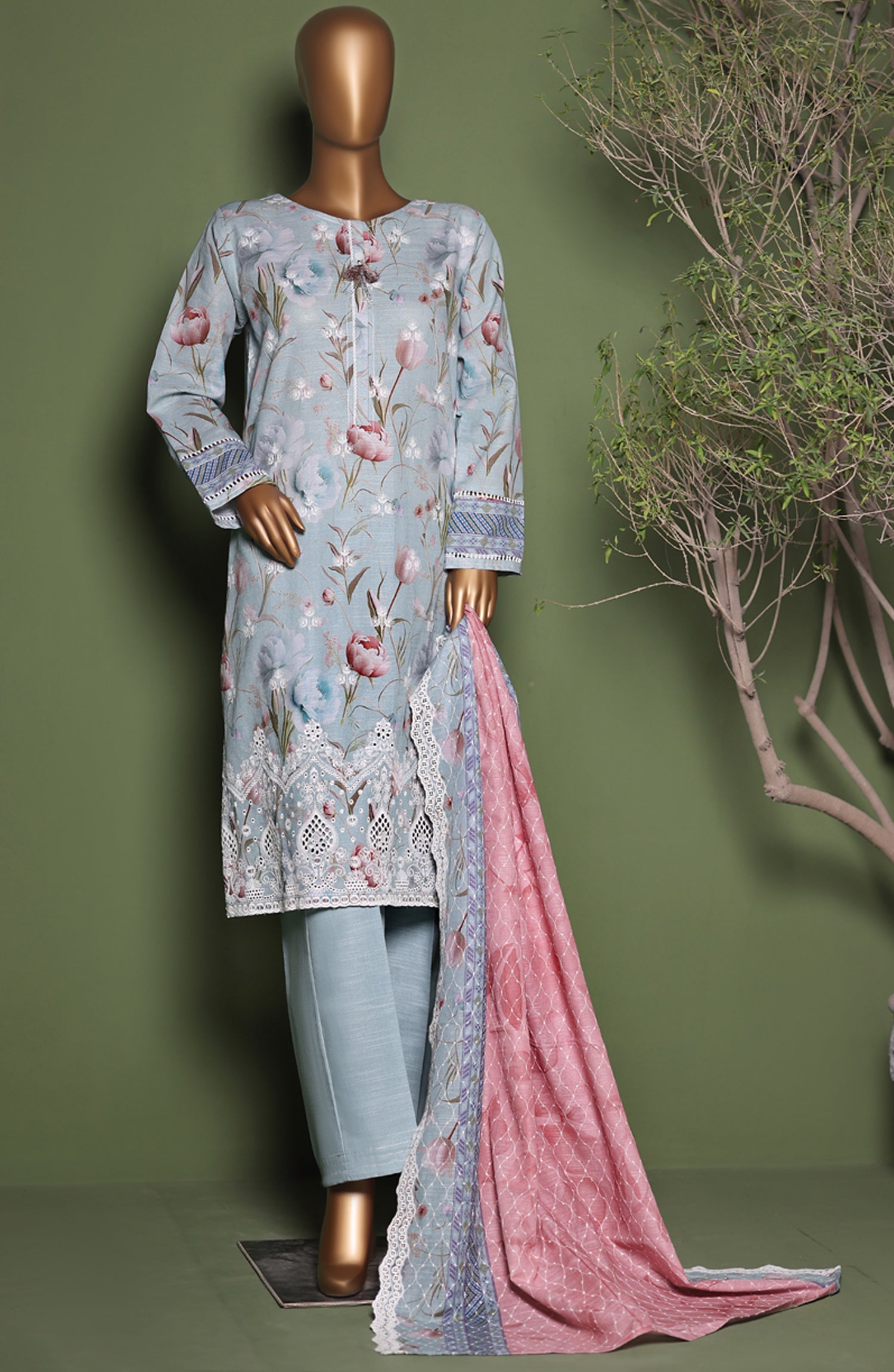 HZ Printkari Embroidered Khaddar Stitched 3 Piece Collection 2025. HZPE 04