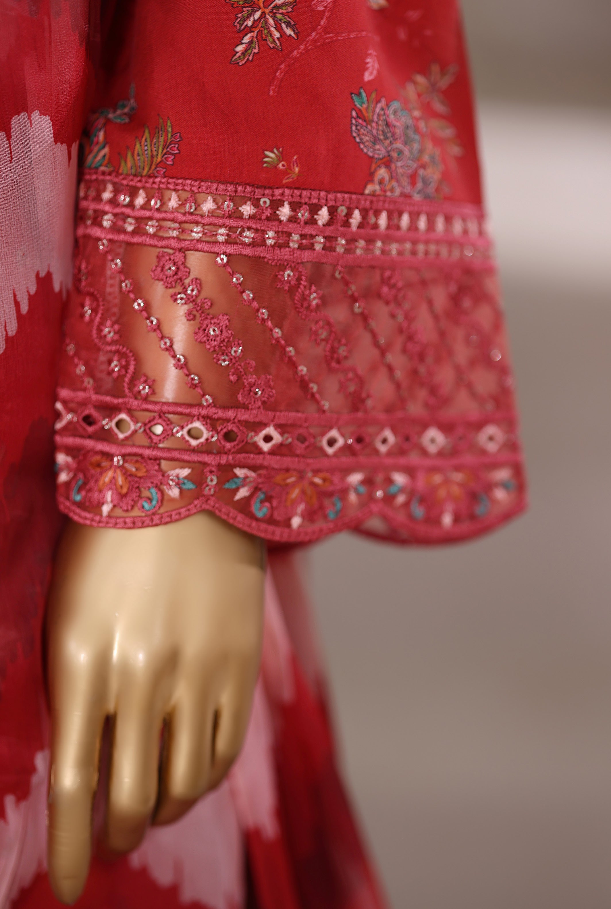 Sadabahar Malika Viscose Short Length Farshi Shalwar With Chiffon Printed Dupatta 3Piece Stitched Collection 2025 Redish Color SDMVS- 002