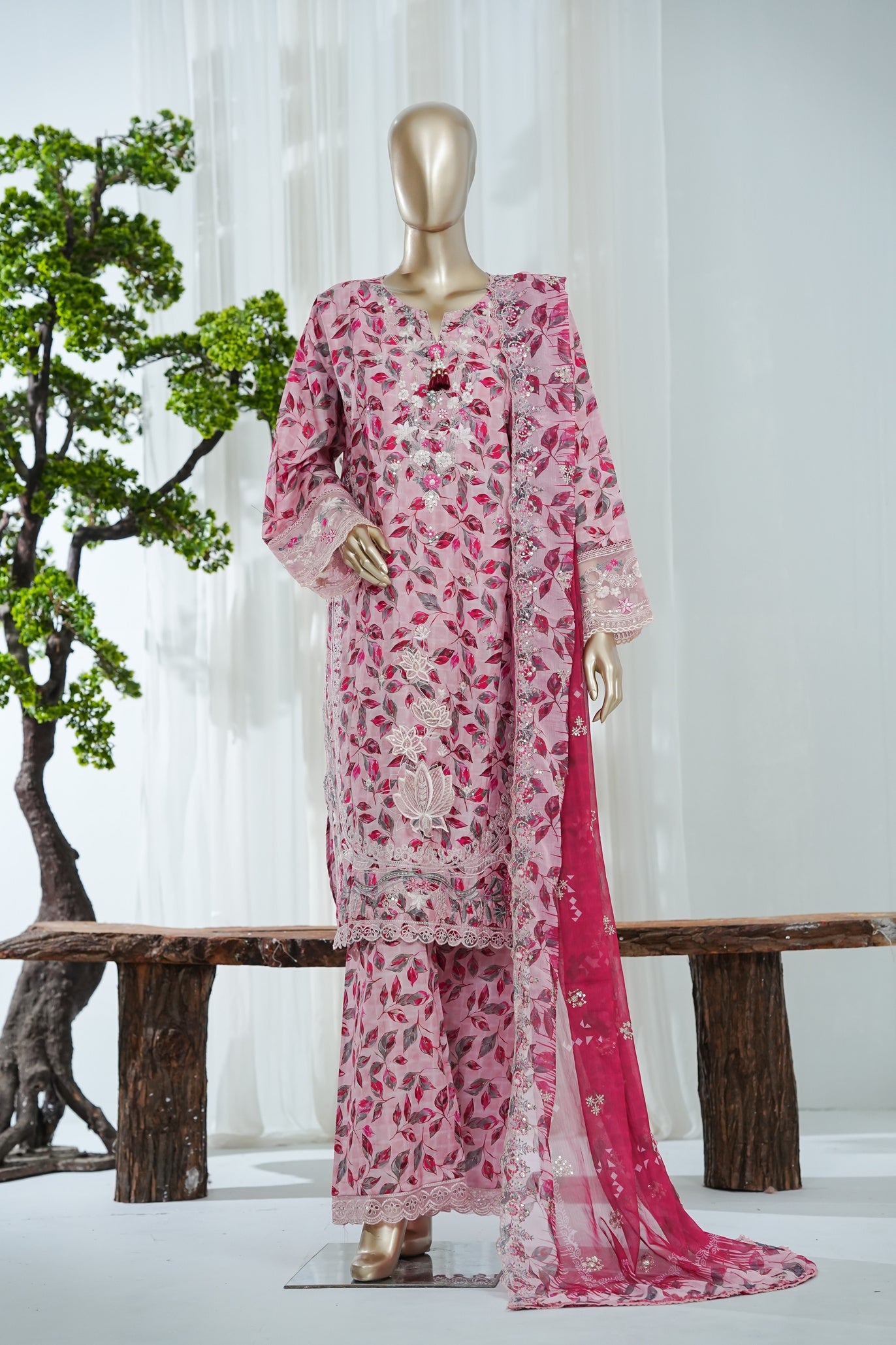 Bin Saeed Luxury Laserkari Chikenkari Lawn With Digital Printed With Embroidery Lawn Dupatta 3Piece Stitched Vol-02 Collection 2026. D#-14