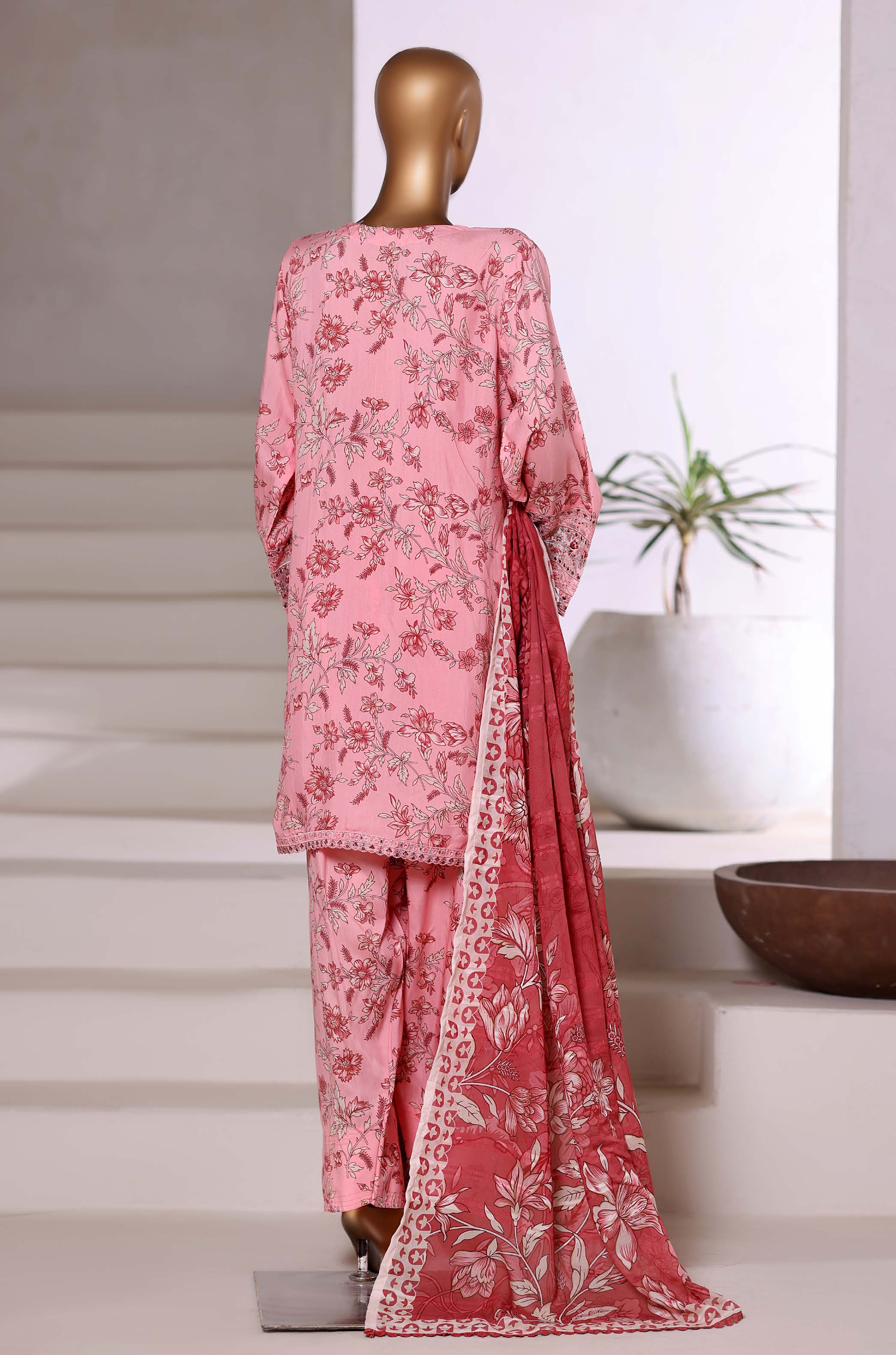 Sadabahar Malika Viscose Short Length Farshi Shalwar With Chiffon Printed Dupatta  3Piece Stitched Vol-02 Collection 2025 T.Pink Color SDMVS- 007