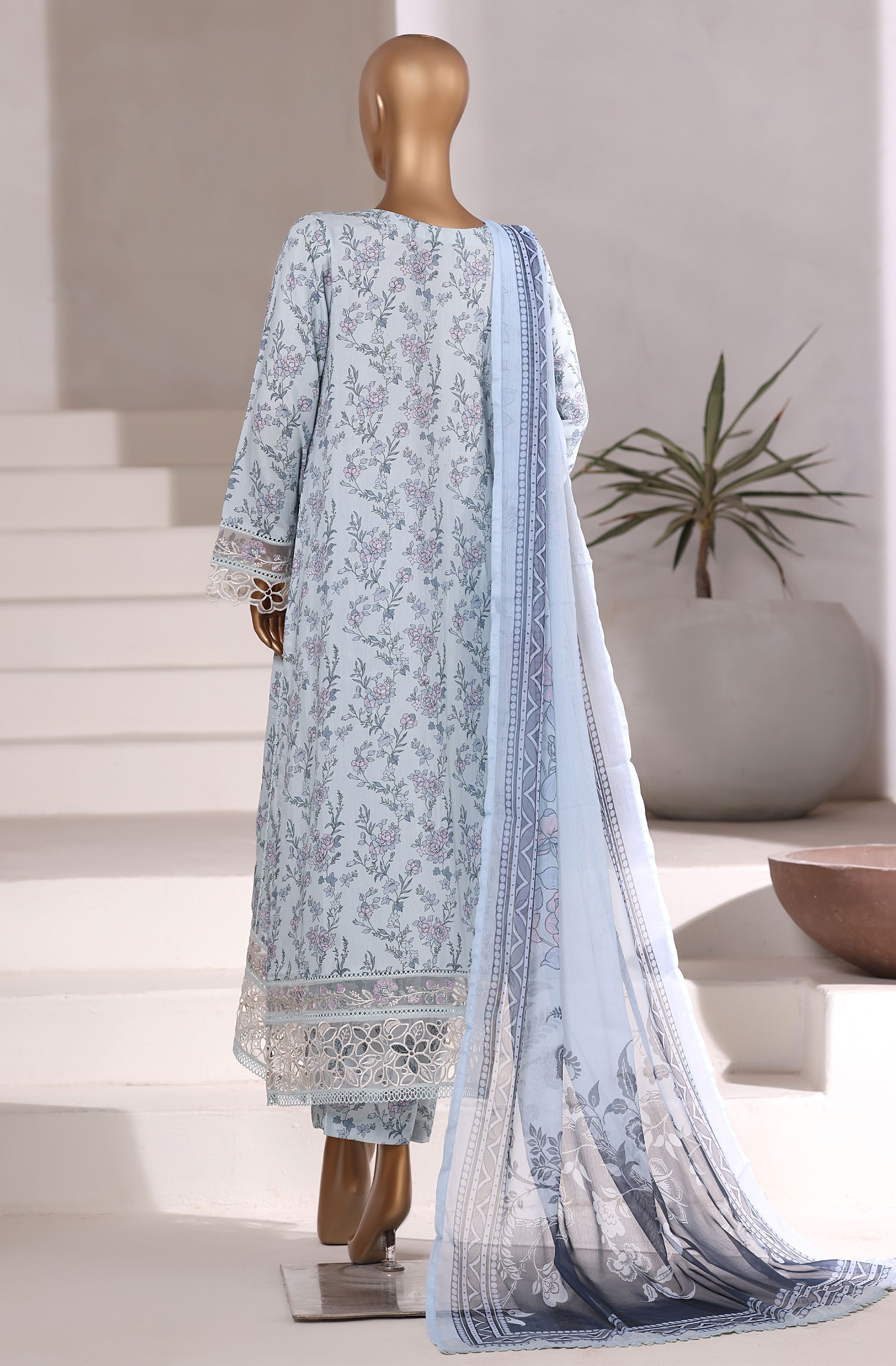 Sadabahar Malika Viscose Long Length With Chiffon Printed Dupatta 3Piece Stitched Collection 2025 Sky Blue SDMVL- 001