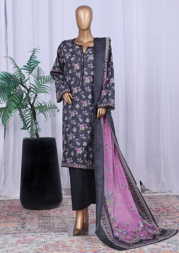BIN SAEED Printed Cotton 3pcs Stitched Vol-10 3Piece Stitched COLLECTION 2025 D-01 Black