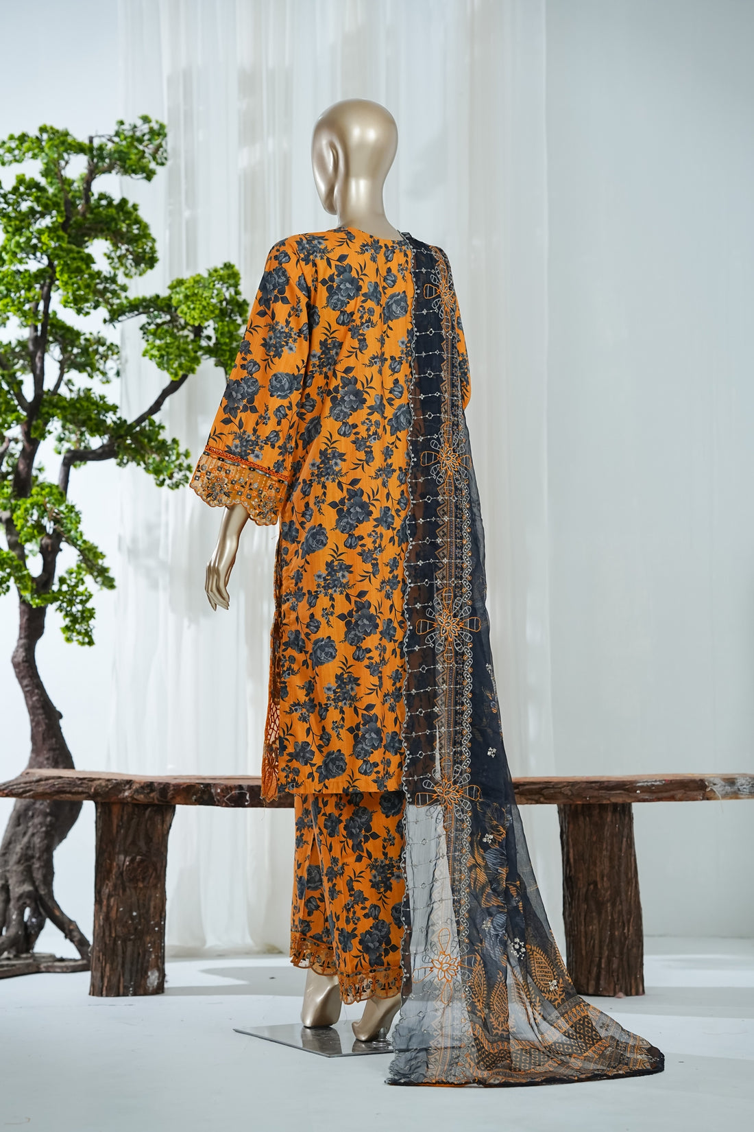 Bin Saeed Luxury Laserkari Chikenkari Lawn With Digital Printed With Embroidery Lawn Dupatta 3Piece Stitched Vol-02 Collection 2026.D#-12