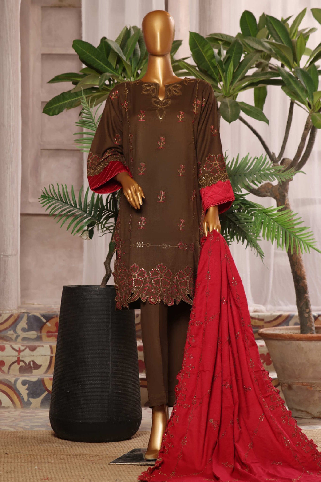 Bin Saeed Luxury Embroidery Dhank 3Piece Stitched Collection 2025 D#-01