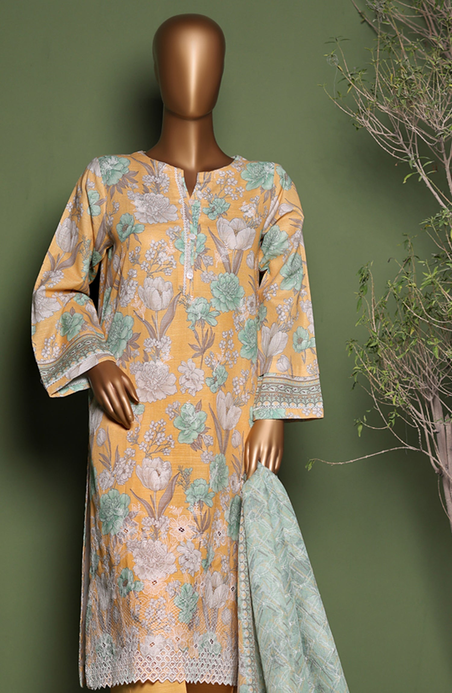 HZ Printkari Embroidered Khaddar Stitched 3 Piece Collection 2025. HZPE 02