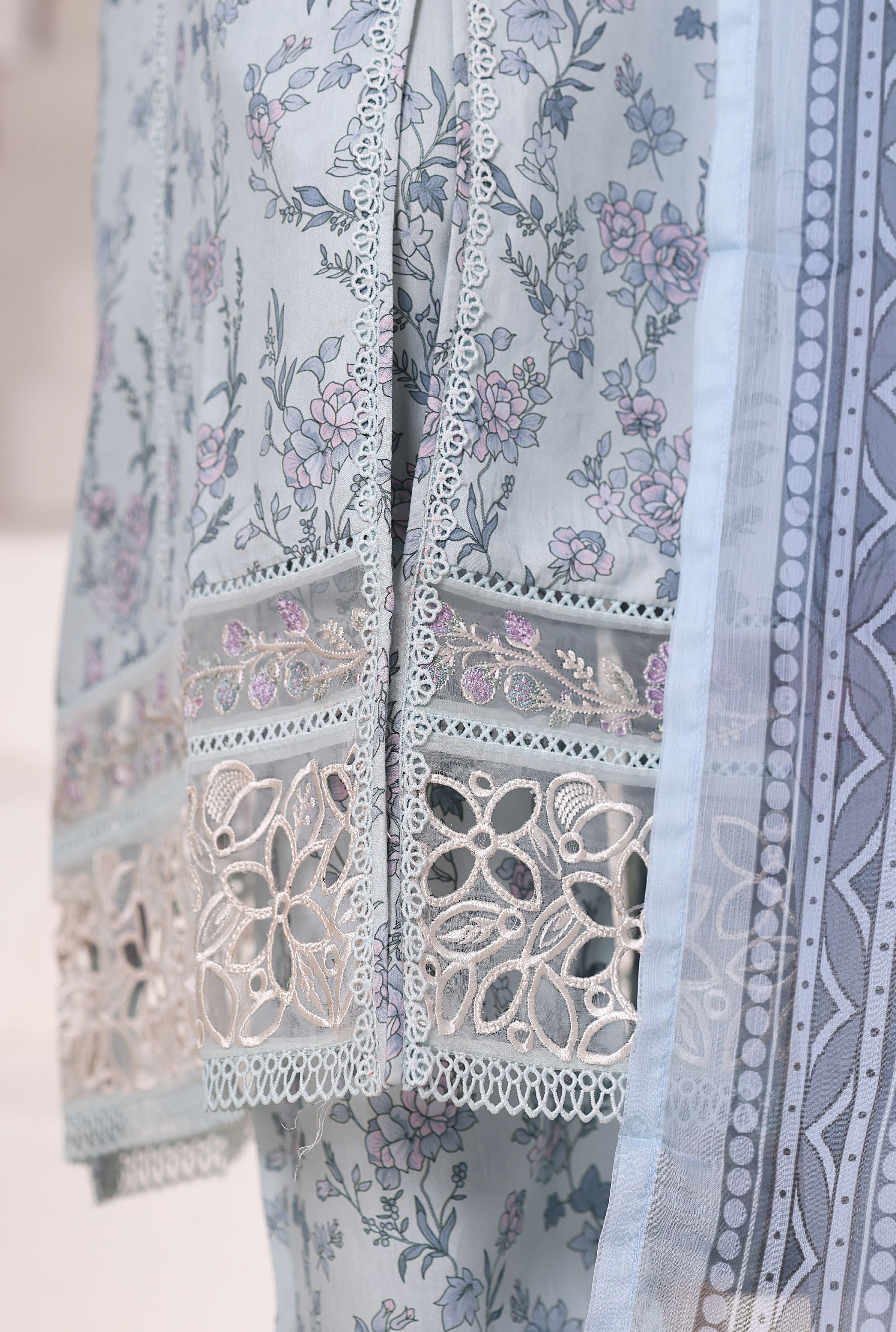 Sadabahar Malika Viscose Long Length With Chiffon Printed Dupatta 3Piece Stitched Collection 2025 Sky Blue SDMVL- 001