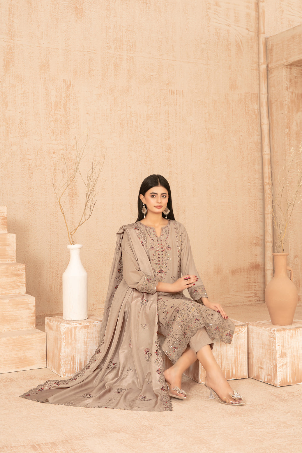 Nisrine By Tawakkal Embroidery Viscous Slub 3Piece Unstitched Collection 2025. D-06