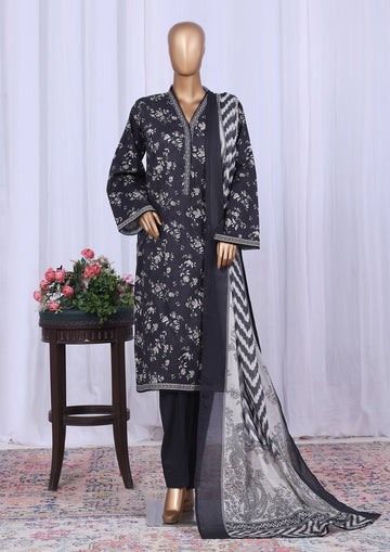 BIN SAEED Printed Cotton 3pcs Stitched Vol-10 3Piece Stitched COLLECTION 2025 D-07 Black