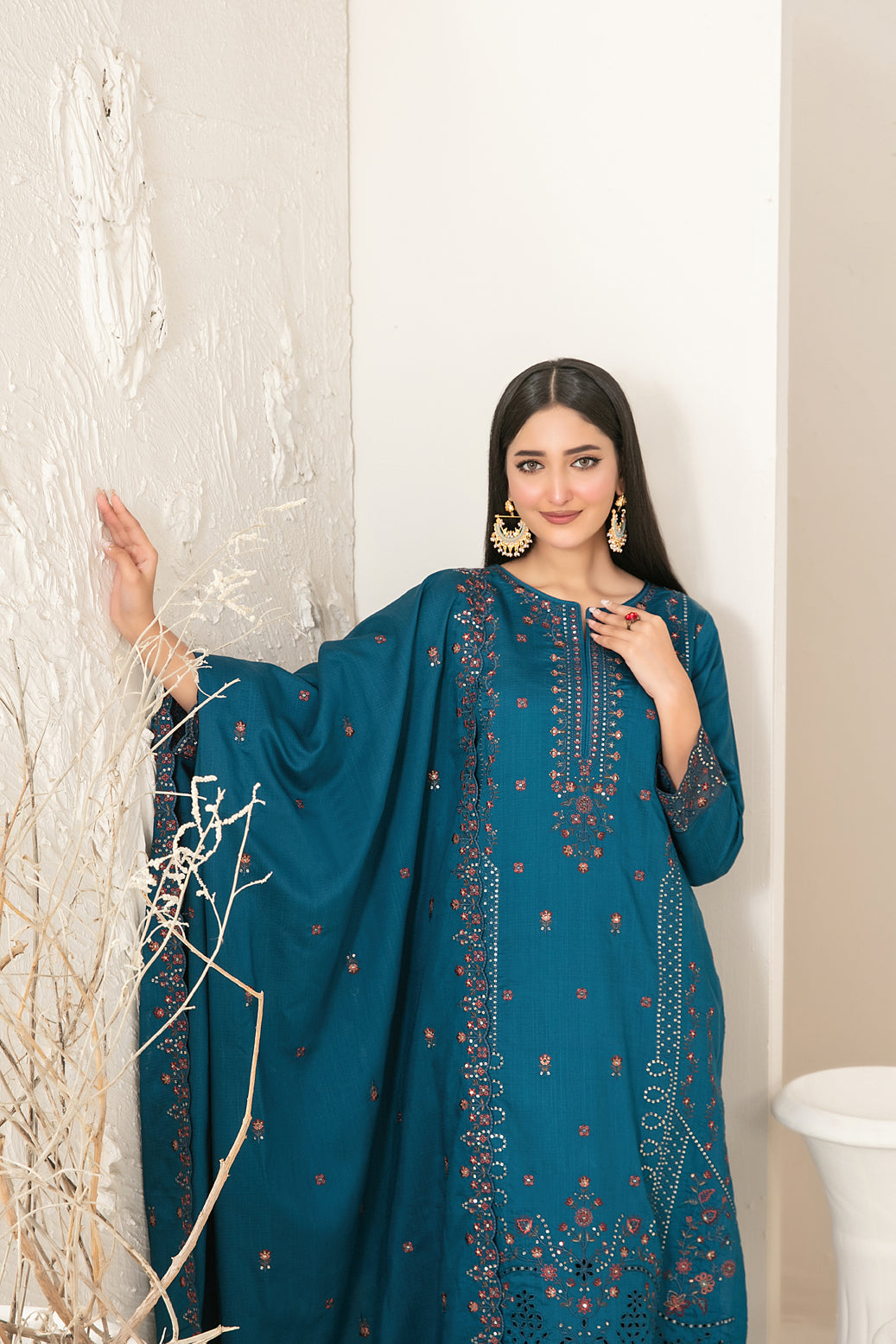 Tawakkal Dhoop Kinara Slub Viscous Embroidery 3Piece Unstitched Collection 2025 D-07