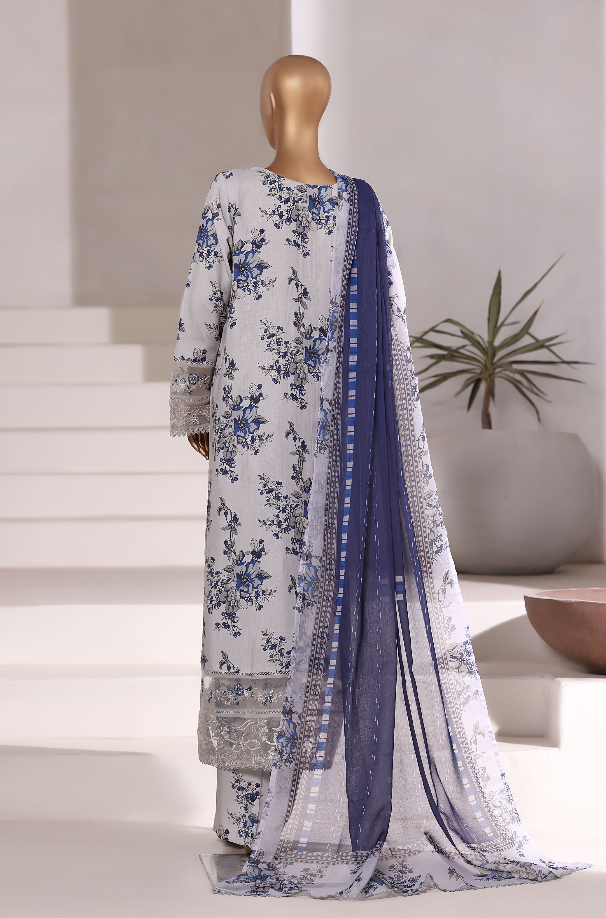 Sadabahar Malika Viscose Long Length With Chiffon Printed Dupatta 3Piece Stitched Collection 2025 Light Grey SDMVL- 005