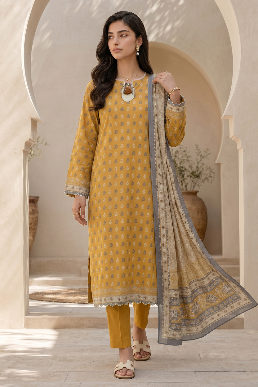 Zellbery Luxury Lawn Printed 3Piece Unstitched Collection 2026 WUS26X38062