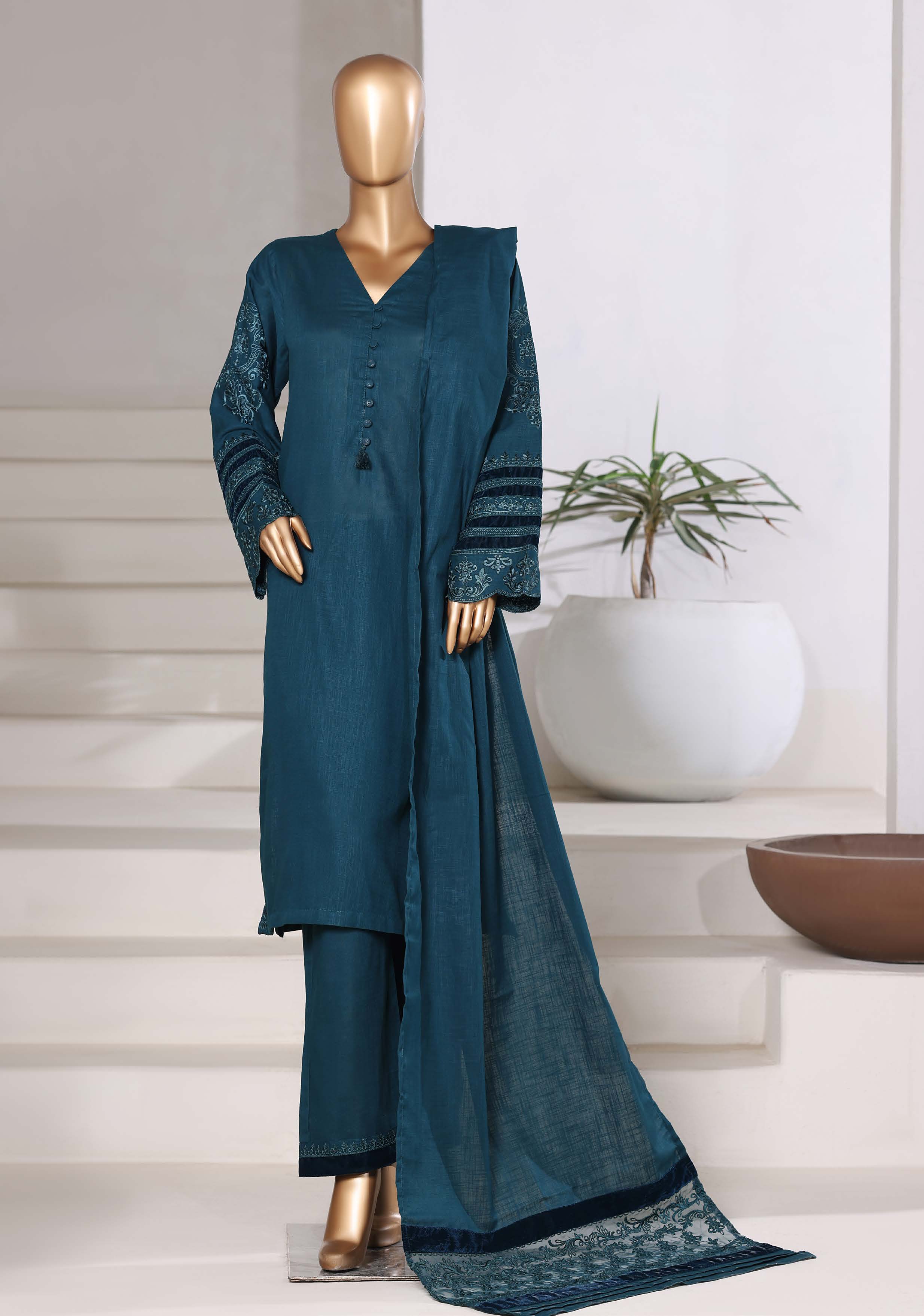 Sadabahar Stitched Premium Winter Cross Slub Texture Fabric With Velvet Collection 2025 CSTV -04